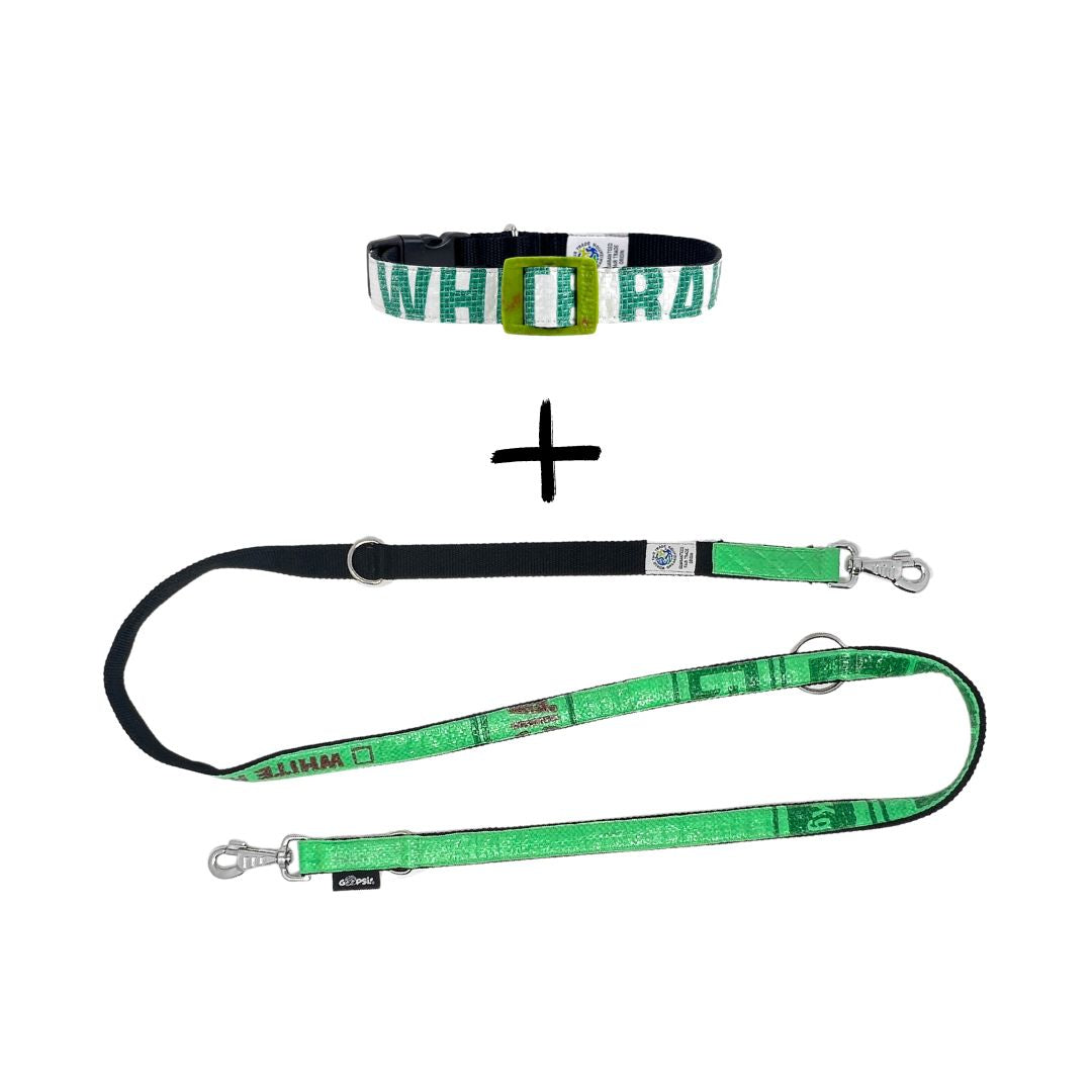 Leinenset "Lanka" mit Halsband Gr. L (37-51cm) - grün