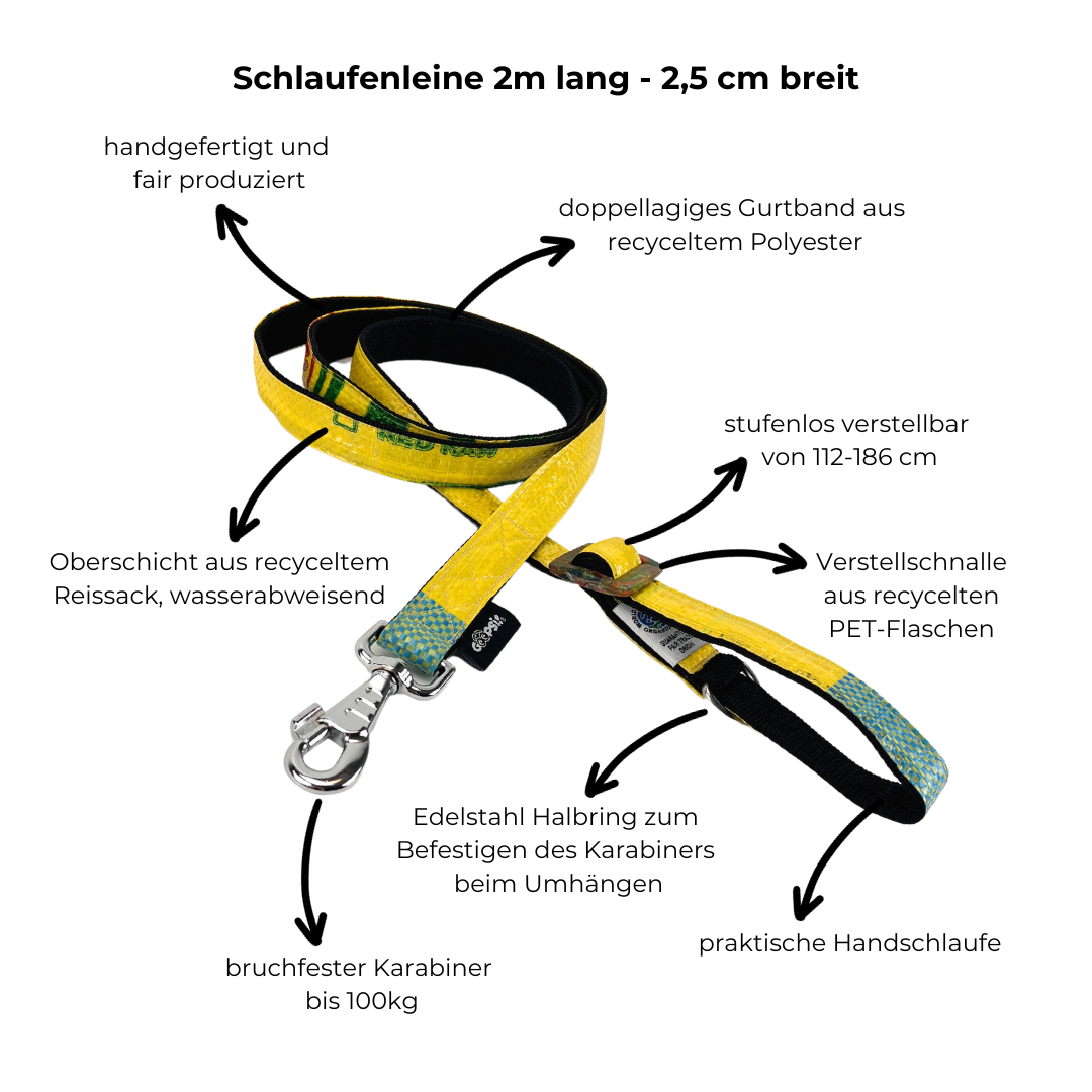 Fairtrade Hundeleine "Halt mich!", mit Handschlaufe - versch. Farben