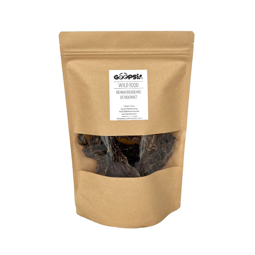 WILD FOOD Hundesnacks - fleischige Rehnackensehnen getrocknet