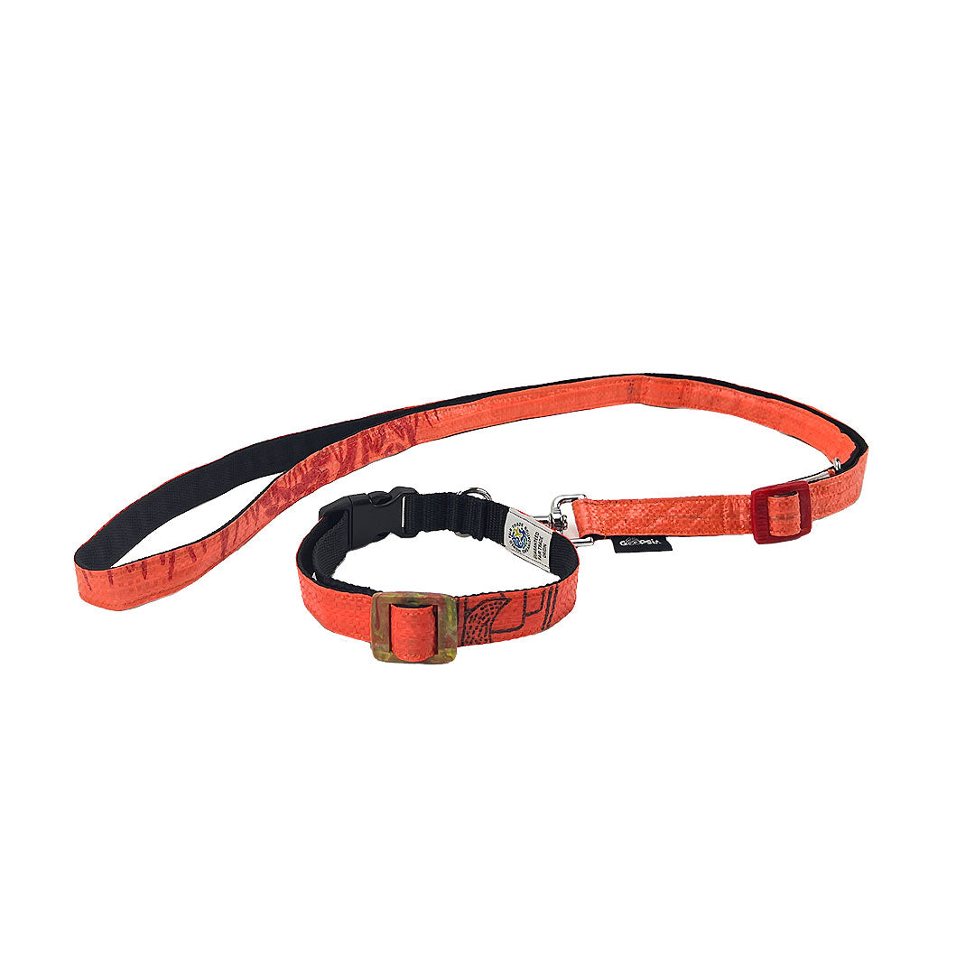 Fairtrade Leinenset mit Halsband Gr. S/M "Arugam", Orange