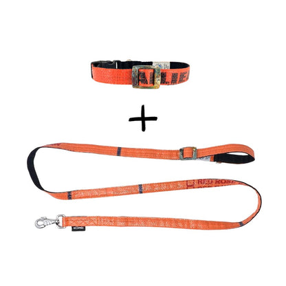 Leinenset "Arugam" mit Halsband Gr. S/M (25-35cm)  - orange