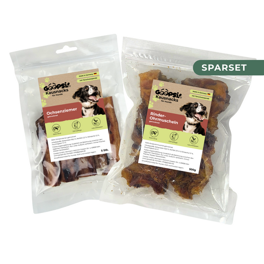 Kau-Set Rind – 500 g Rinderohrmuscheln & 5 Ochsenziemer