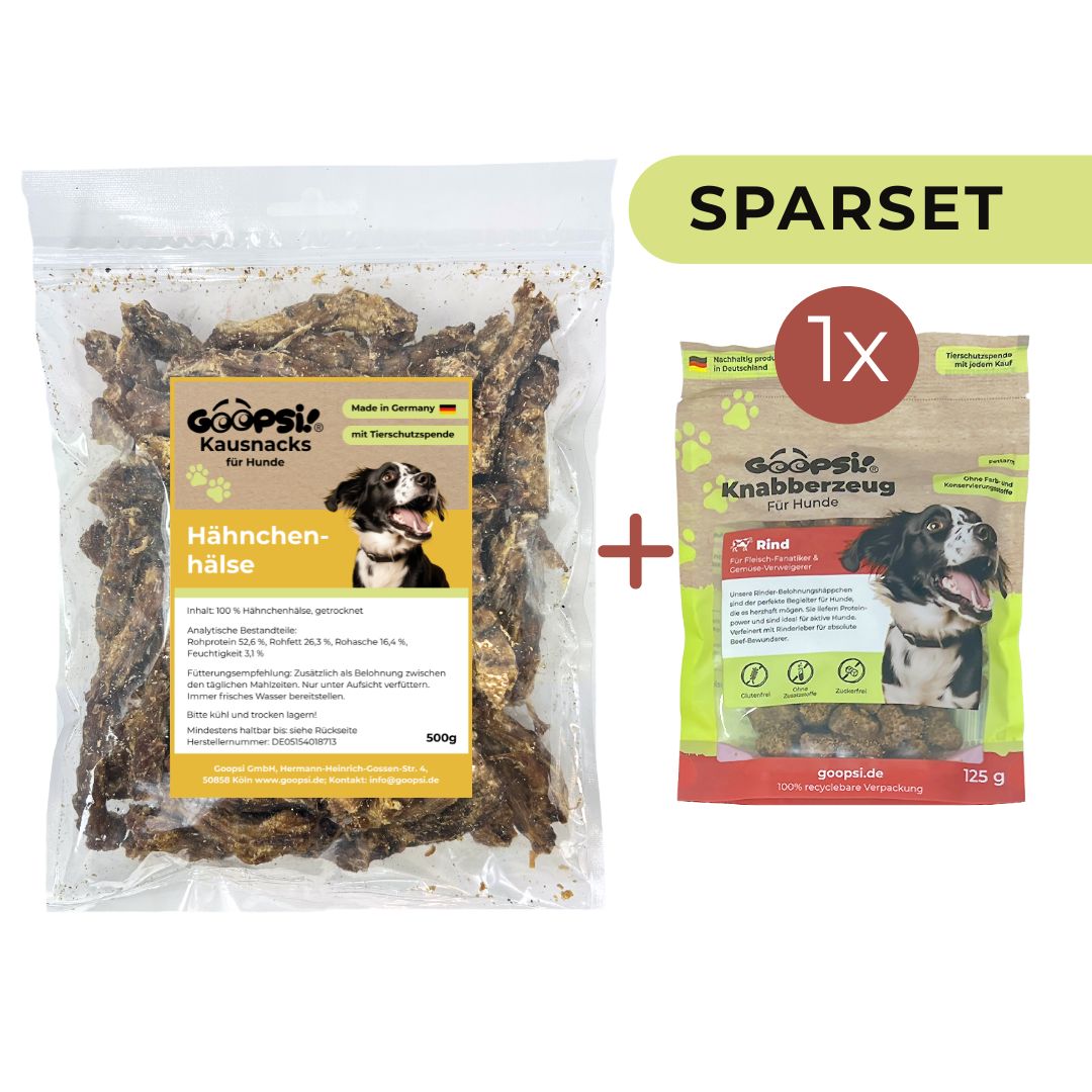 Hähnchenhälse 500g + Hundeleckerlis Rind (1x 125g) im Sparset