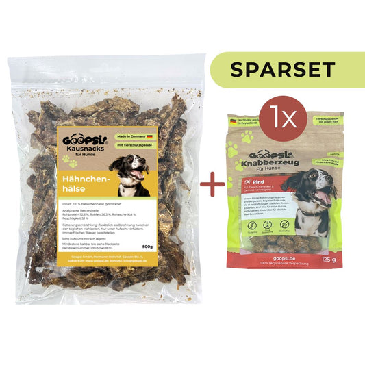 Hähnchenhälse 500g + Hundeleckerlis Rind (1x 125g) im Sparset