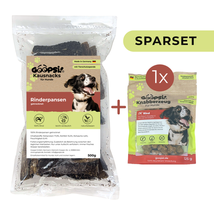 Rinderpansen 500g + Hundeleckerlis Rind (1x 125g) im Sparset