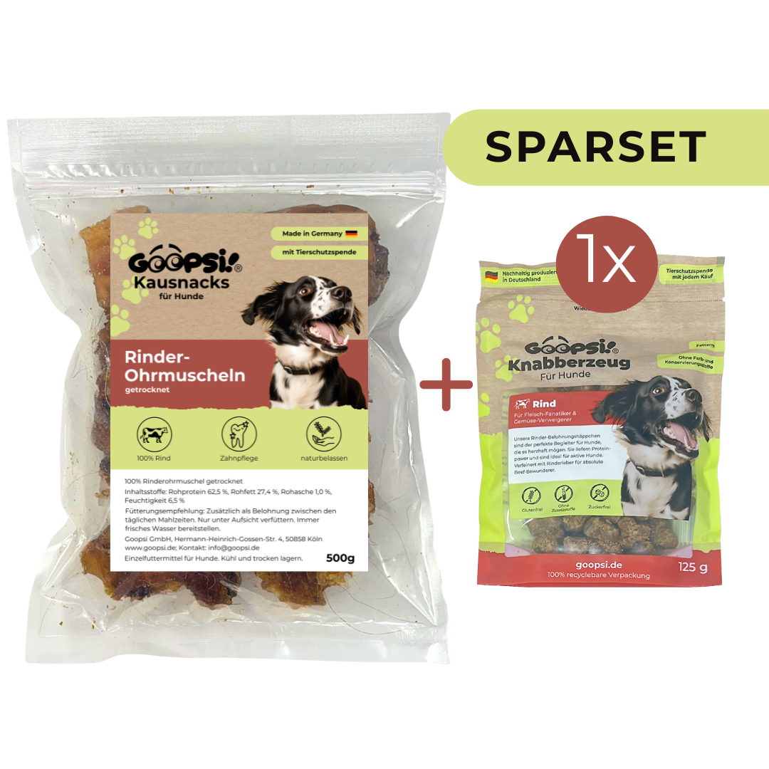 Rinderohrmuscheln 500g + Hundeleckerlis Rind (1x125g) im Sparset