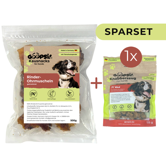 Rinderohrmuscheln 500g + Hundeleckerlis Rind (1x125g) im Sparset