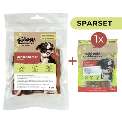 Ochsenziemer 5 Stk. + Hundeleckerlis Rind (1 x 125g) im Sparset