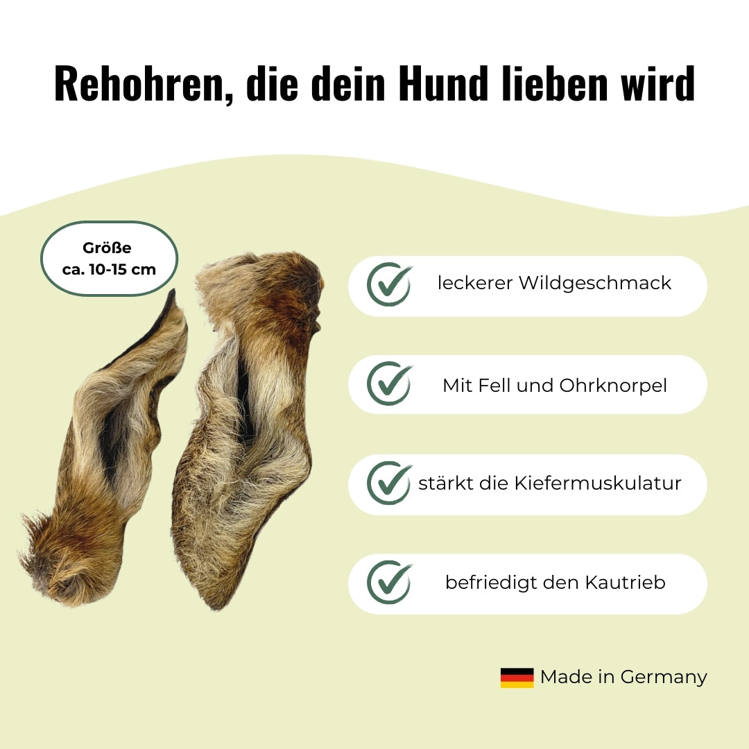 Rehohren mit Fell für Hunde, getrocknet