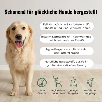 Rehohren mit Fell für Hunde, getrocknet