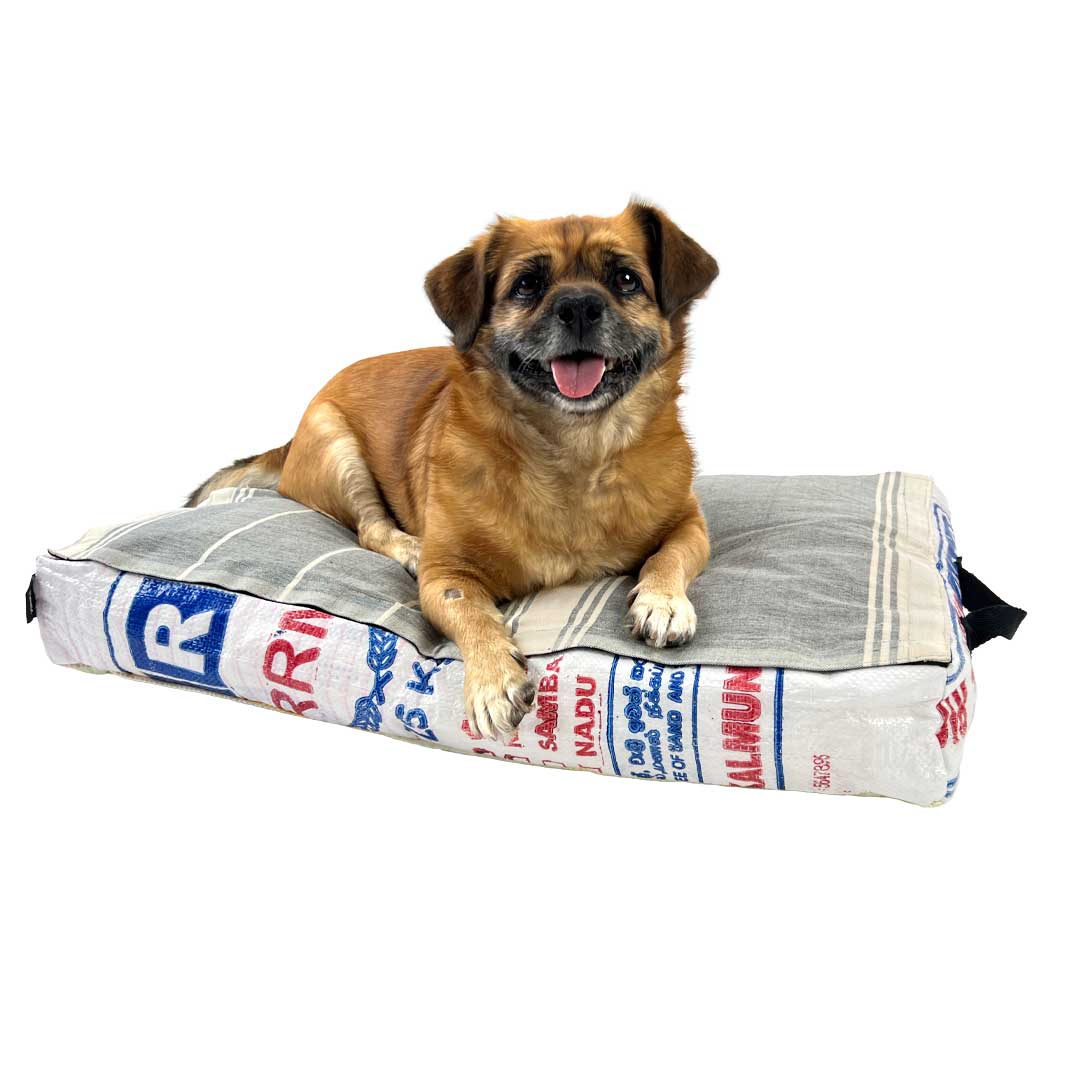 Hundebett aus recycelten Reissäcken mit BIO-Dinkel gefüllt