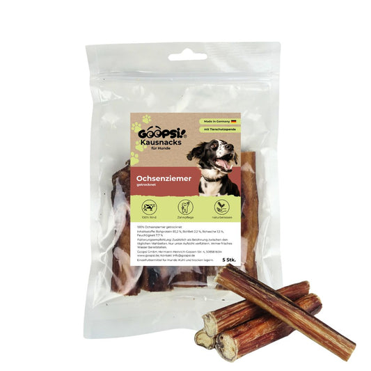 Ochsenziemer 5 Stk. + Hundeleckerlis Rind (2 x 125g) im Sparset