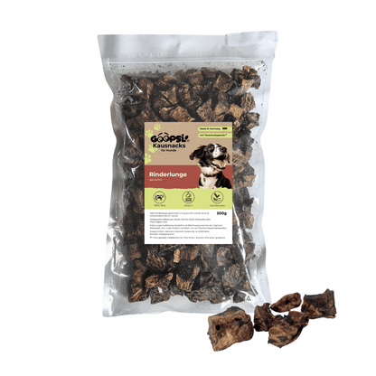 Goopsi Rinderlunge gewürfelt – fettarmer Hundesnack aus Fleisch deutscher Rinder, schonend getrocknet, 2–4 cm große Stücke