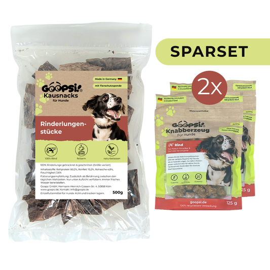 Rinderlungenstücke 500g + Hundeleckerlis Rind (2x 125g) im Sparset