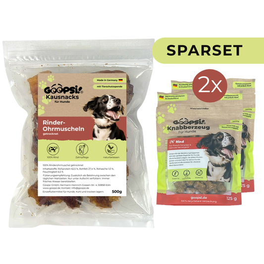 Rinderohrmuscheln 500g + Hundeleckerlis Rind (2x125g) im Sparset