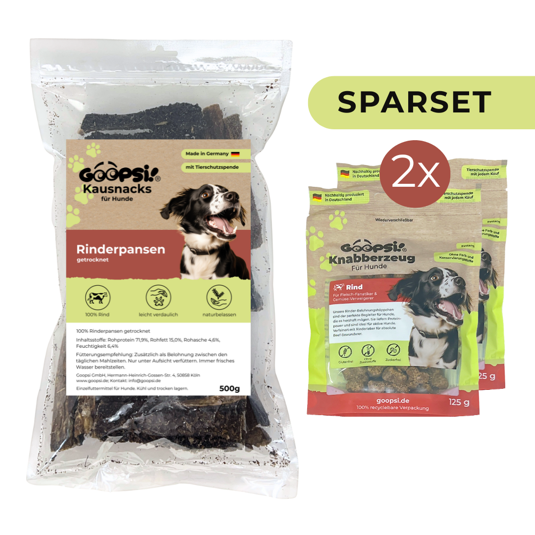 Rinderpansen 500g + Hundeleckerlis Rind (2x 125g) im Sparset