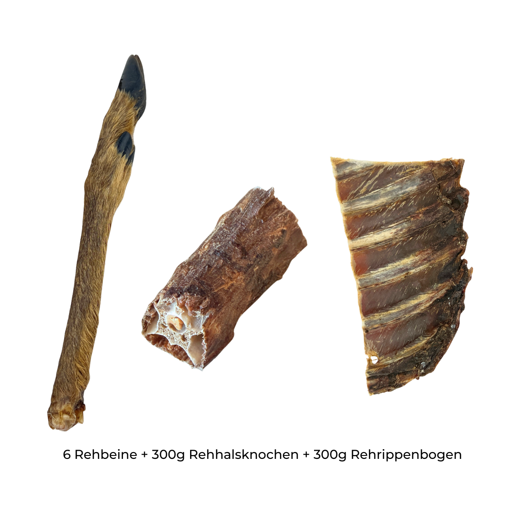 Reh-Kausnack-Set – Rehbeine, Rehhalsknochen & Rehrippen