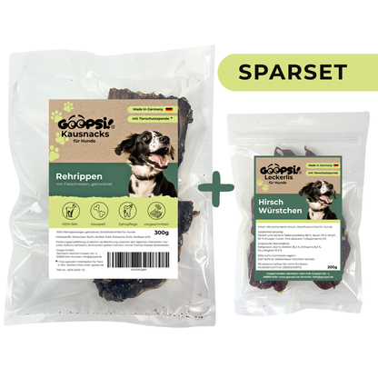 Wild Set Kausnack für Hunde: Rehrippen 300 g + Endloswürstchen Hirsch 200 g