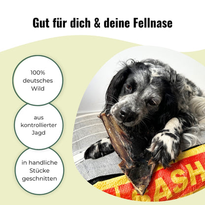 Rehrippen mit Fleischresten für Hunde, getrocknet