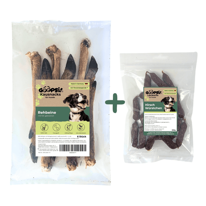 Wild Set Kausnack für Hunde: 6 Rehbeine + 200 g Endloswürstchen Hirsch