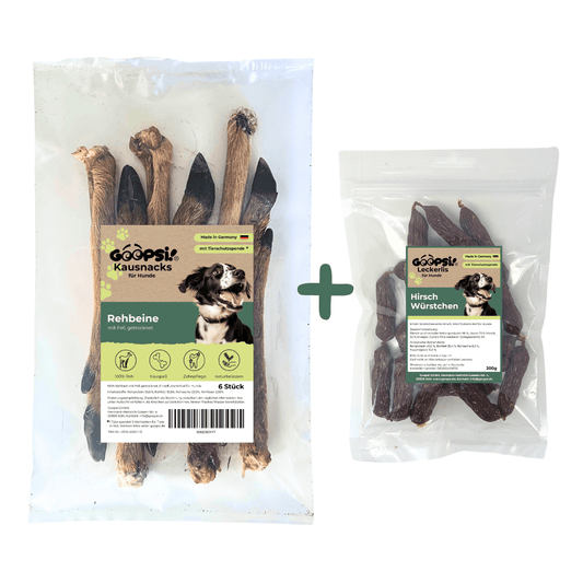 Wild Set Kausnack für Hunde: 6 Rehbeine + 200 g Endloswürstchen Hirsch