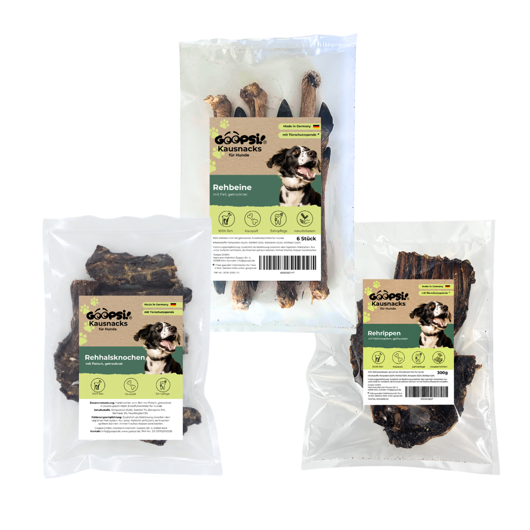 Reh-Kausnack-Set – Rehbeine, Rehhalsknochen & Rehrippen