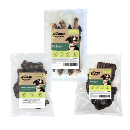 Reh-Kausnack-Set – Rehbeine, Rehhalsknochen & Rehrippen