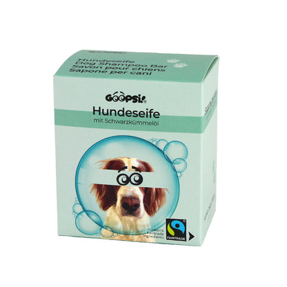 Vegane Hundeseife fairtrade plastikfrei natürlich mit Kokosöl und Schwarzkümmelöl Shamppo für Hunde handgegossen geruchsneutral für weiches gepflegtes Fell